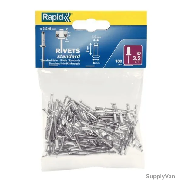 Rapid Blind Rivet, 5000378, 4x8MM, Aluminium, Silver, PK100