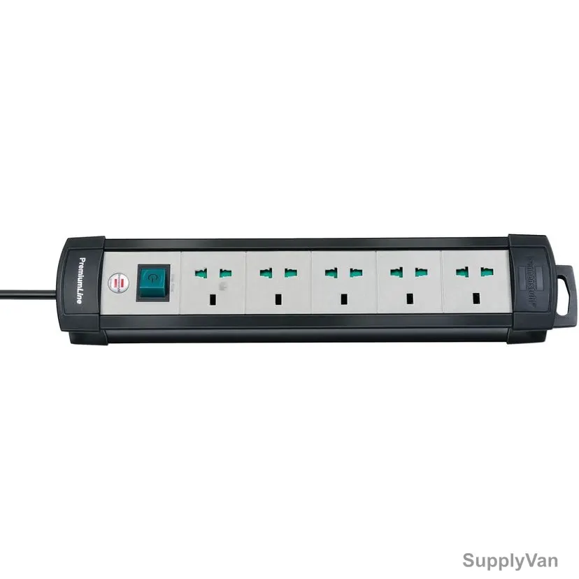 Brennenstuhl 5 Way Extension Lead, 1156057155, Premium-Line, 5 Mtrs Cable Length