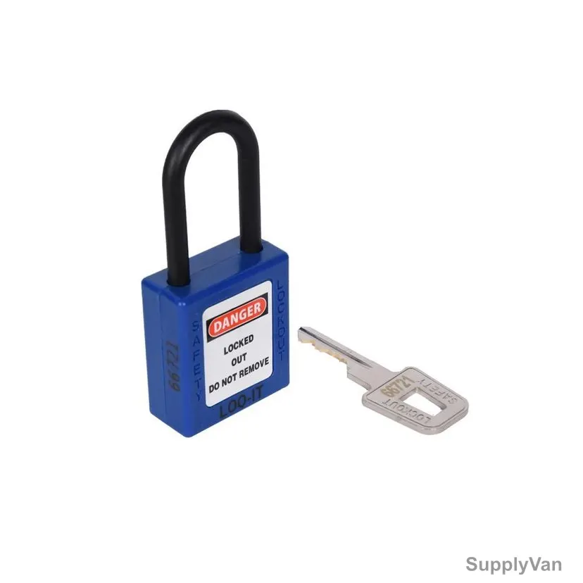 Loq-It Safety Lockout Padlock, PD-LQBLKDN38, Nylon, 38MM Shackle Height x 6MM Shackle Dia, Blue