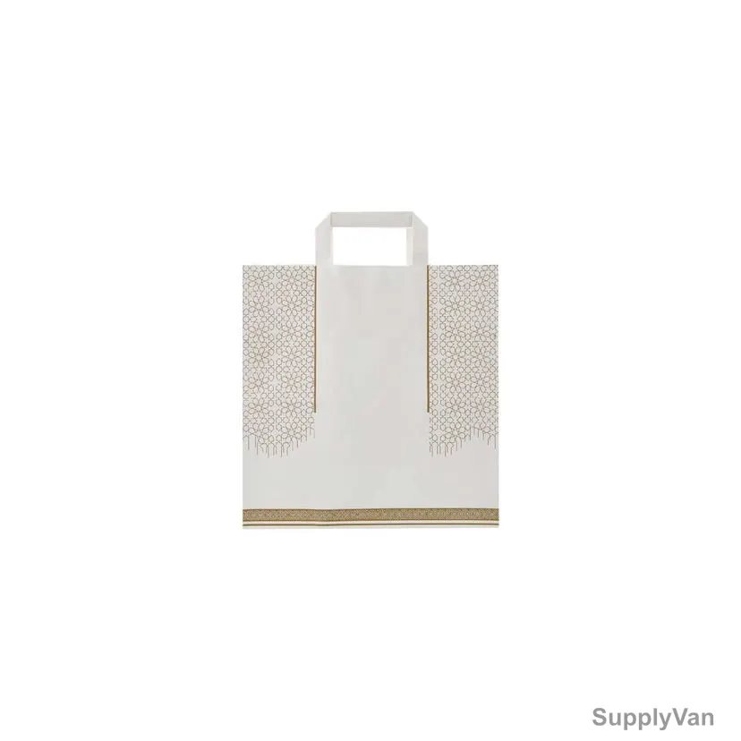 Hotpack Ramadan Theme Printed Paper Bag With Flat Handle, PCBWFH291530CEL, 29CM Width x 30CM Length, White/Brown, 250 Pcs/Pack