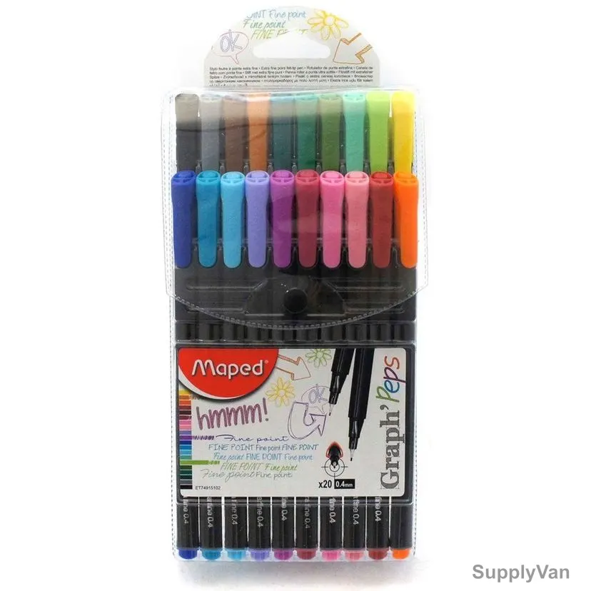 Maped Fineliner Pen, MD-749151, GraphPeps, 0.4MM Tip, Assorted Colors, 20 Pcs/Set