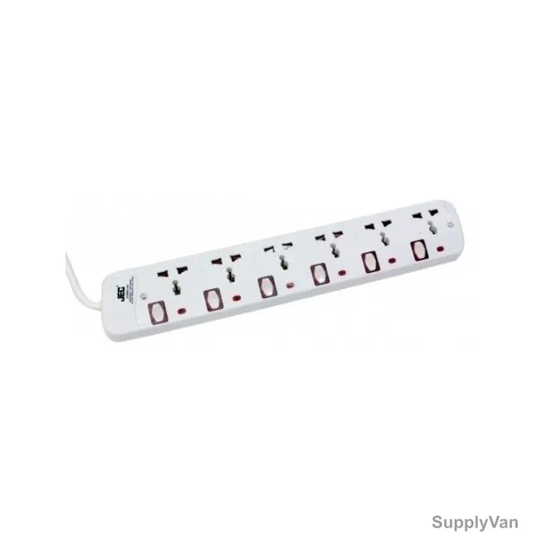 JEC 6 Way Extension Socket, EX-5659-3, 3 Mtrs, Plastic, White