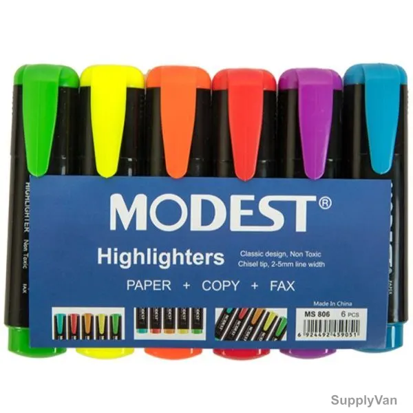 Modest Highlighter, MS-806, Chisel Tip, Assorted, 6 Pcs/Set