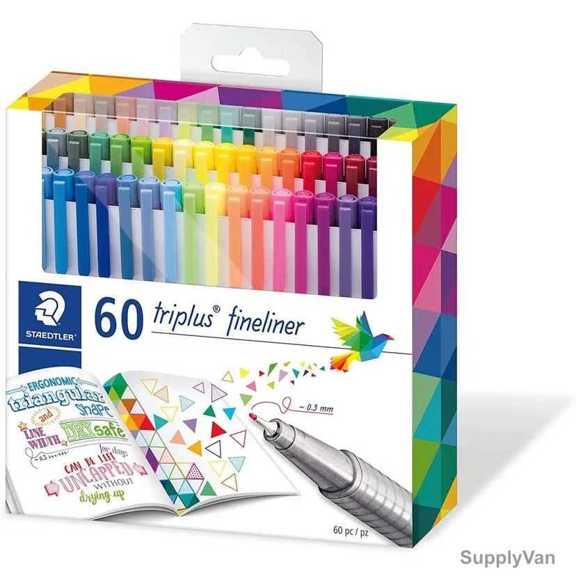 Staedtler Fineliner Pen Set, ST-334-C60, Triplus, 0.3MM Tip, Assorted Colors, 60 Pcs/Set