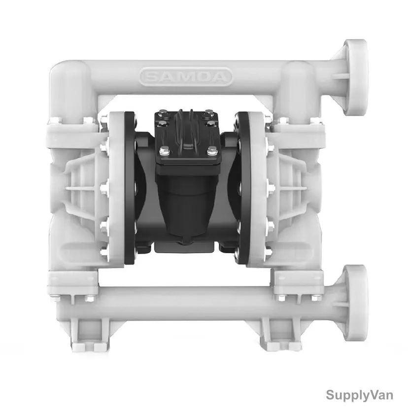 Samoa Air Operated Double Diaphragm Pump With PTFE Elastomers, Conductive Polypropylene, 1 x 1 Inch Flanged, 1.5-7 Bar