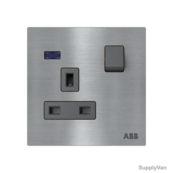 ABB Single Pole Switched Socket With LED, AM23486-ST, Millenium, 1 Gang, 13A, Stainless Steel — image 1