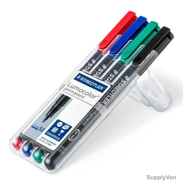 Staedtler Lumocolor OHP Permanent Marker, ST-317-WP4-M, 1.0MM Tip Size, Assorted Colors, 4 Pcs/Set