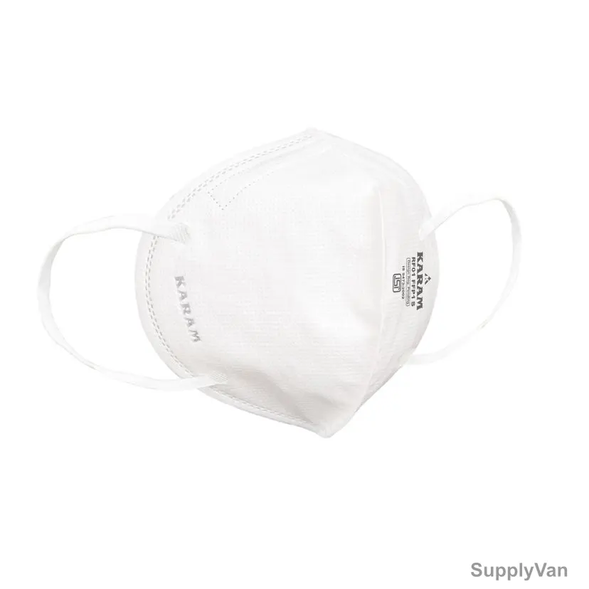 Karam FFP1 Disposable Respirator Mask, RF01, Polypropylene, White, 50 Pcs/Pack