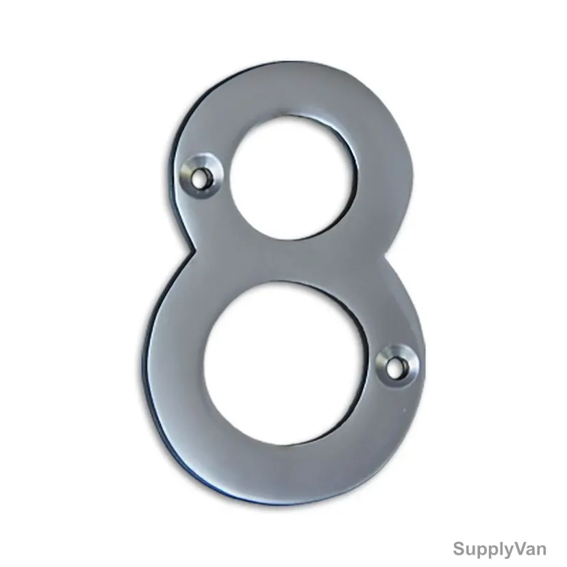 Chrome Plated House Door Number "8", KT-1759, 2 Inch, Aluminium, Silver