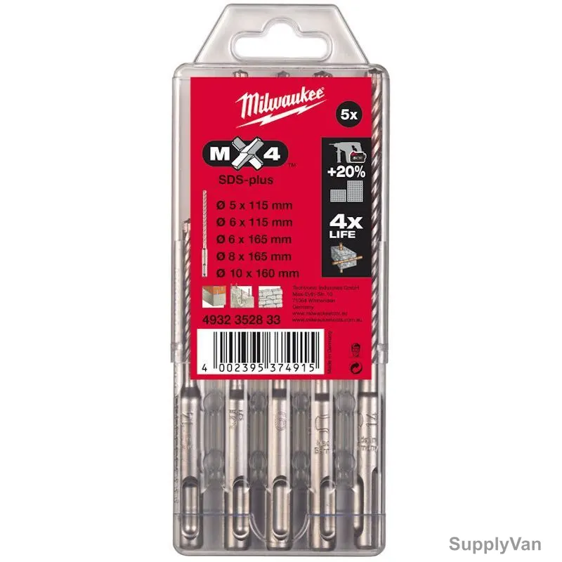 Milwaukee SDS-Plus Hammer Drill Bit Set, 4932352833, MX4, 5 Pcs/Set — image 1