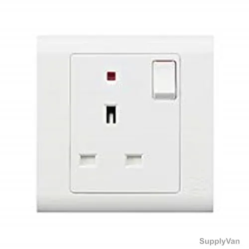 Mk Dual Pole Switch Socket Outlet With Neon, MV2657DPWHI, Essential, Polycarbonate, 1 Gang, 13A, White