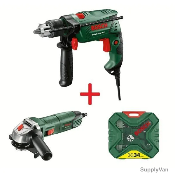 Bosch Impact Drill PSB-530-RE w/ Angle Grinder PWS-700-115 and X34 X-Line Set