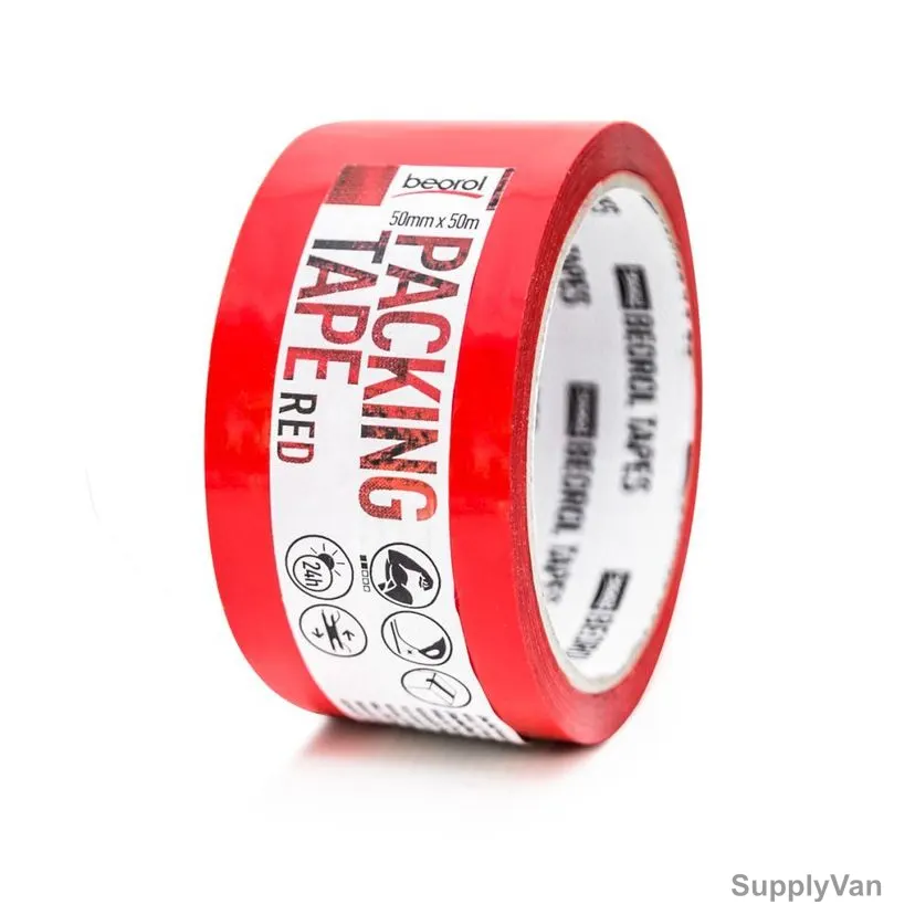 Beorol Packing Tape, KSCR, Acrylic Adhesive, 50MM x 50 Mtrs, Red — image 1