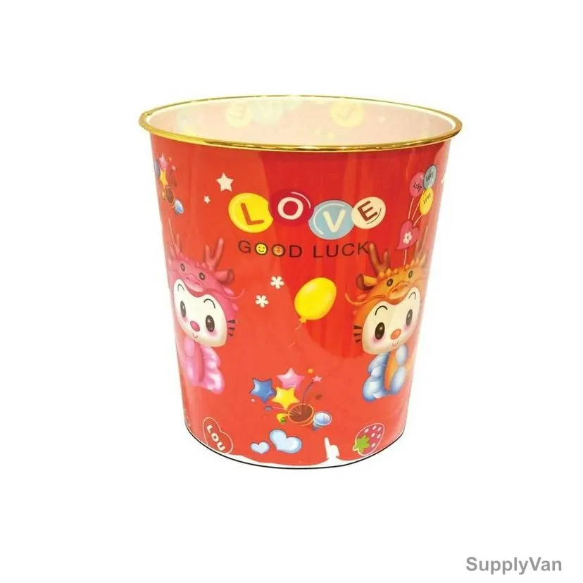 Akc Round Garbage Bin, GB06, Plastic, Cartoon Print, 10 Ltrs, Brown