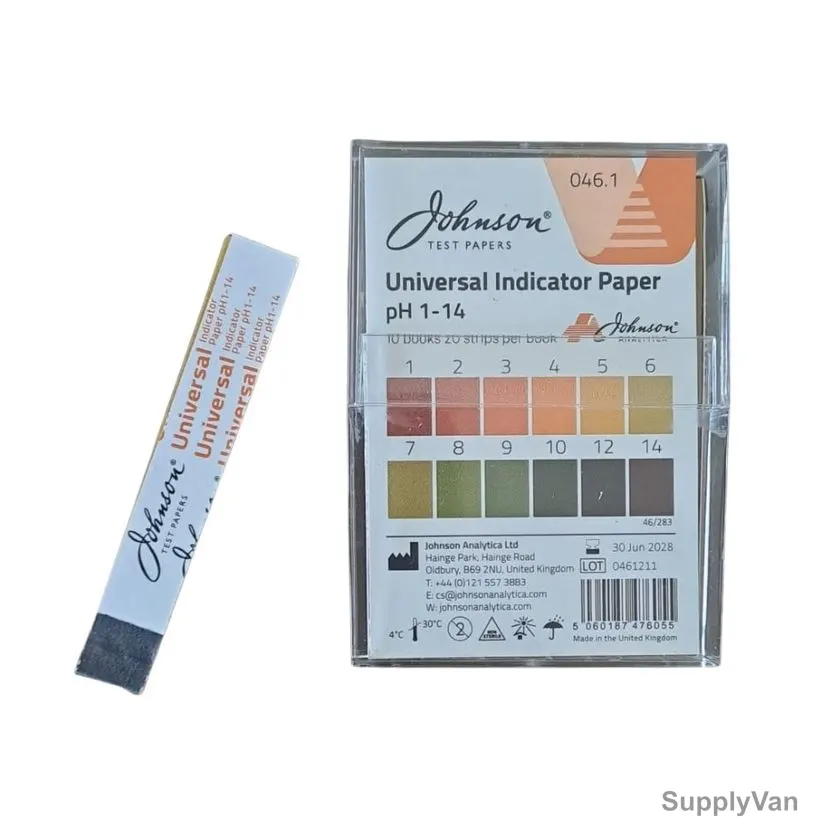 Johnson Universal pH Indicator Test Paper, 046.1, 1 to 14 pH, 200 Strips/Pack