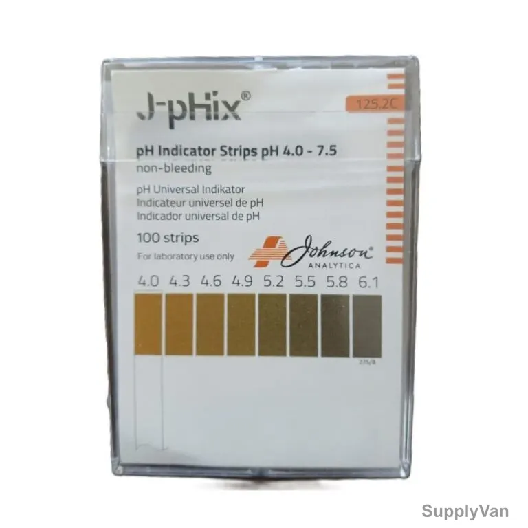 Johnson pH Indicator Non-Bleeding Test Strip, 125.2C, J-pHix, 4.0 to 7.5 pH, 100 Strips/Pack — image 1
