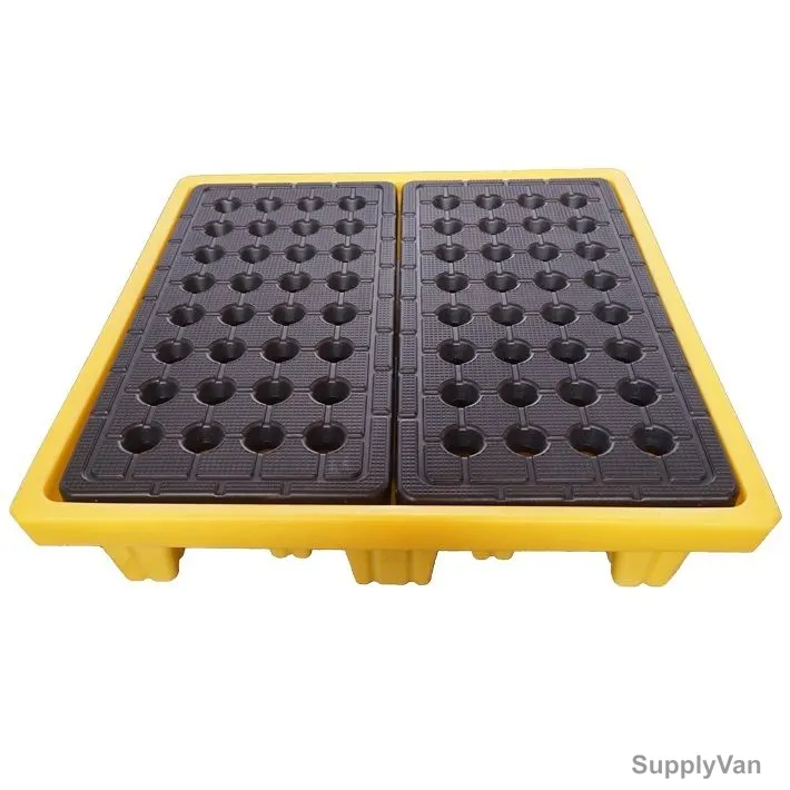 Sai-U, 4 Drum Spill Containment Pallet, DP004H, 1300MM Length x 1300MM Width, 260 Ltrs Capacity, Yellow — image 1