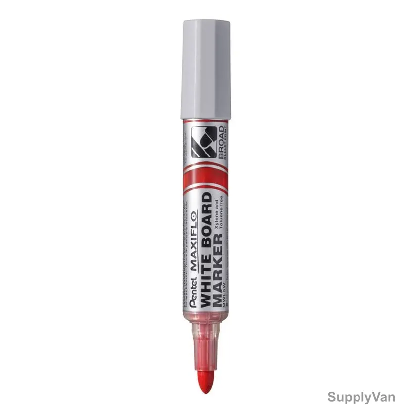 Pentel White Board Marker, PE-MWL5W-BX, Maxiflo, 8.0MM, Red, 12 Pcs/Pack
