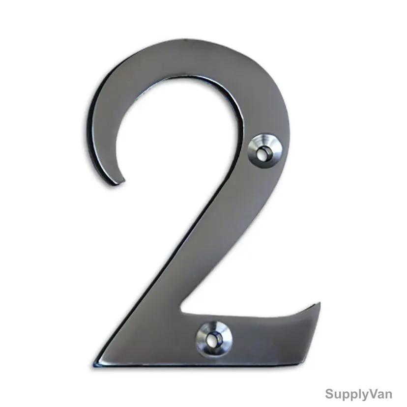 Chrome Plated House Door Number "2", KT-1753, 2 Inch, Aluminium, Silver
