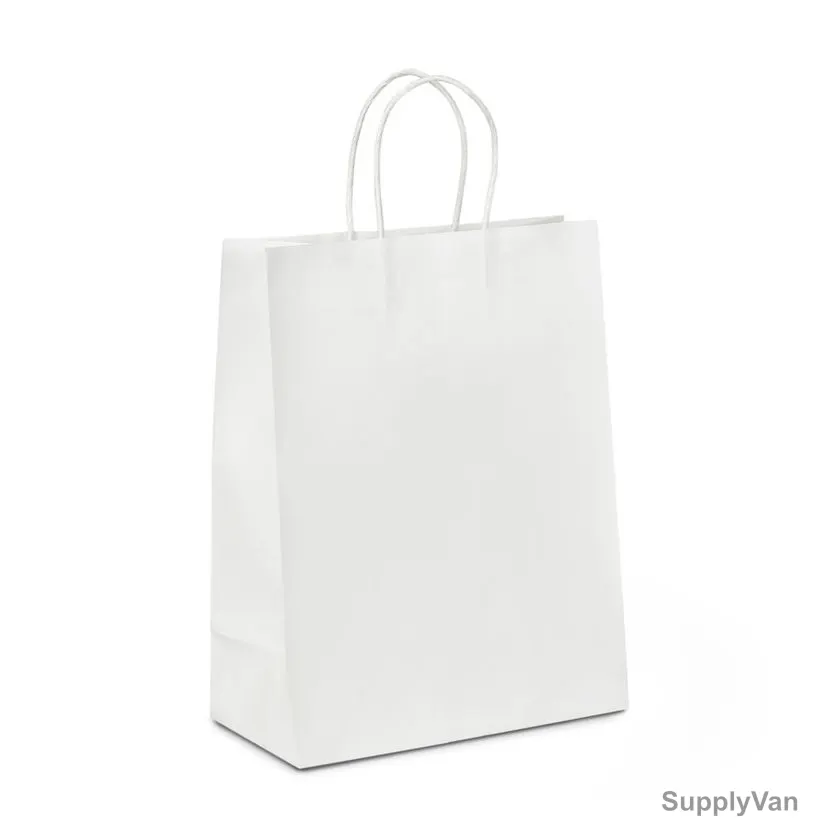 Square Bottom Paper Bag With Handles, 29CM Height x 29CM Width x 15CM Depth, White, 200 Pcs/Pack