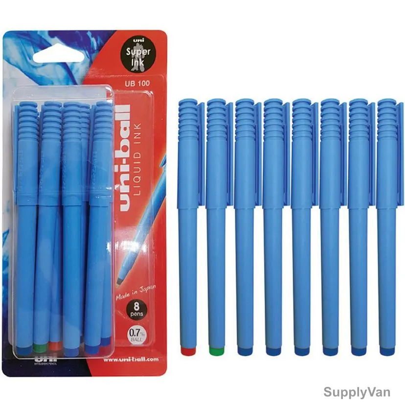 Uni-Ball Ball Point Pen, UB100-08C, 0.7MM Tip, Assorted Colors, 8 Pcs/Set