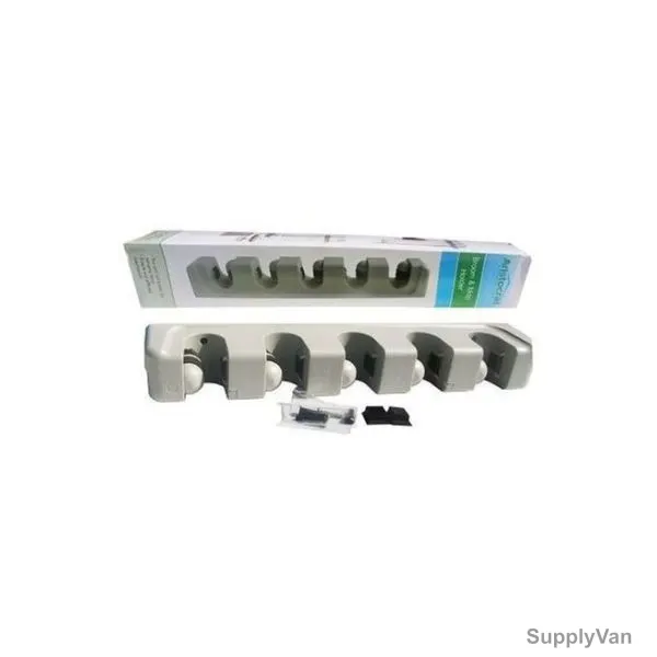 Wall Mounted Mop and Broom Hanger, Plastic, 6 Hooks, 5 Slots, 27 x 7.2CM, Grey