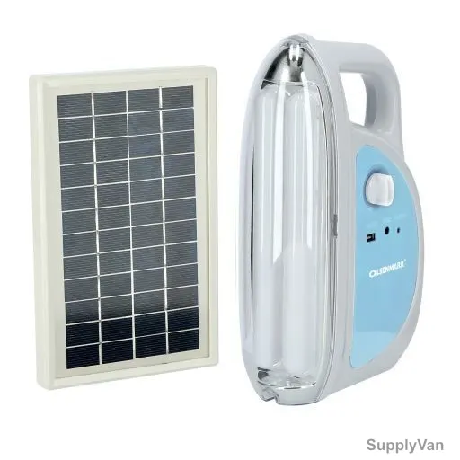 Olsenmark Rechargeable Emergency Lantern With Solar Panel, OME2769, 12VDC, Blue/White
