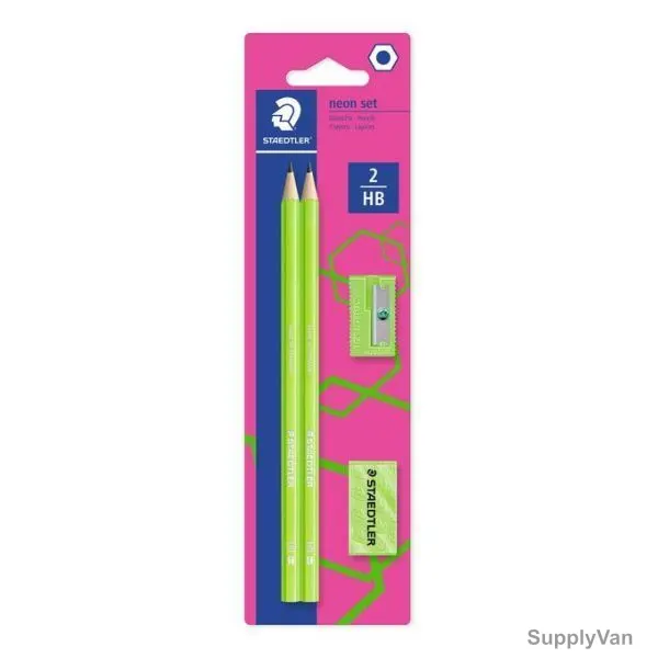 Staedtler Wopex Neon Color Pencil Set With Eraser and Sharpener, ST-180F-SBK2P3, 2.0MM Tip Size, Green, 4 Pcs/Set