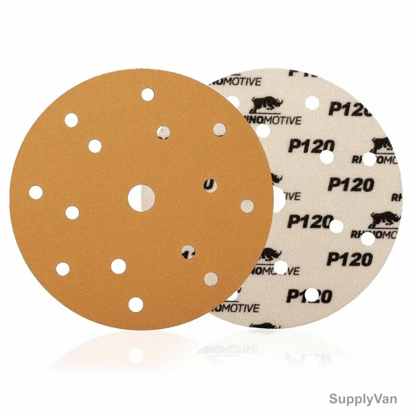 Rhinomotive Multi-Purpose Abrasive Disc, R1502, 150MM, P120, Gold, 100 Pcs/Box — image 1