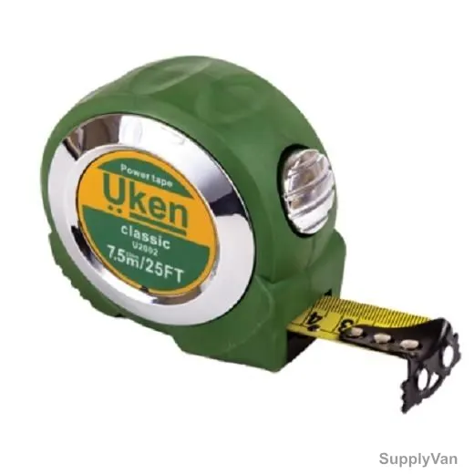 Uken Measuring Tape, U2003, 25MM, 10 Mtrs, Metric/Imperial, Steel, Green