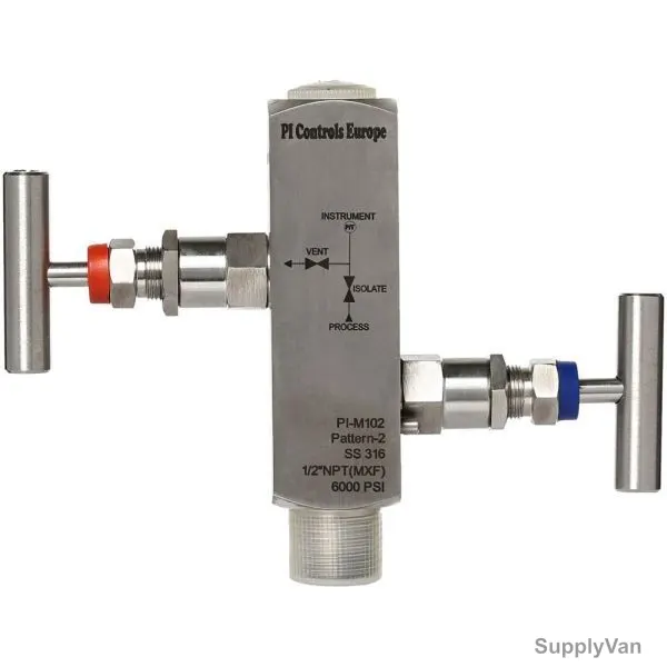 PI Controls Two Manifold Valve, PI-M102, 1/2 Inch, FxMNPT