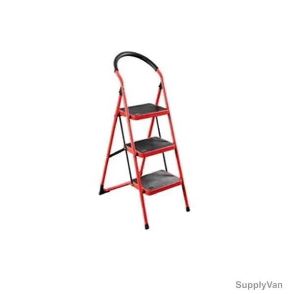Robustline Step Ladder, 3 Steps, Steel, Red