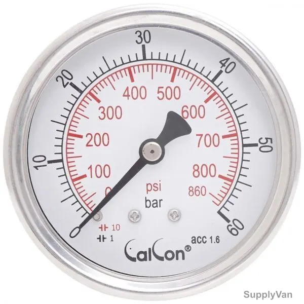 Calcon Pressure Gauge, CC10D, 63MM, 1/4 Inch, NPT, 0-60 Bar
