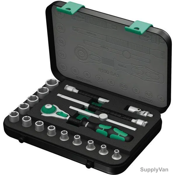 Wera Ratchet Set, 5003532001, Zyklop, 1/4 Inch Drive Size, 18 Pcs/Set