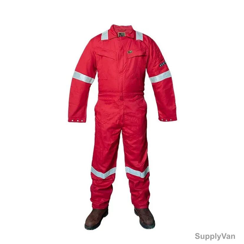 B-Max Flame Resistant Work Coverall, BM1109F, 100% Cotton, 220-240 GSM, L, Red