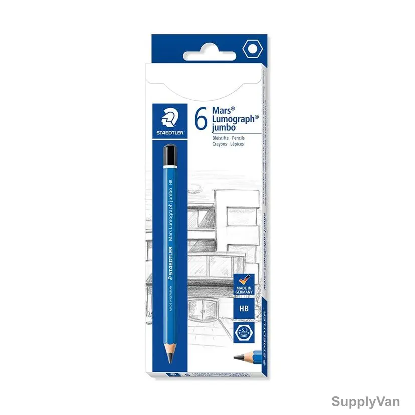 Staedtler Mars Lumograph Jumbo Pencil, ST-100J-HB, 5.3MM Tip Size, Blue, 6 Pcs/Set