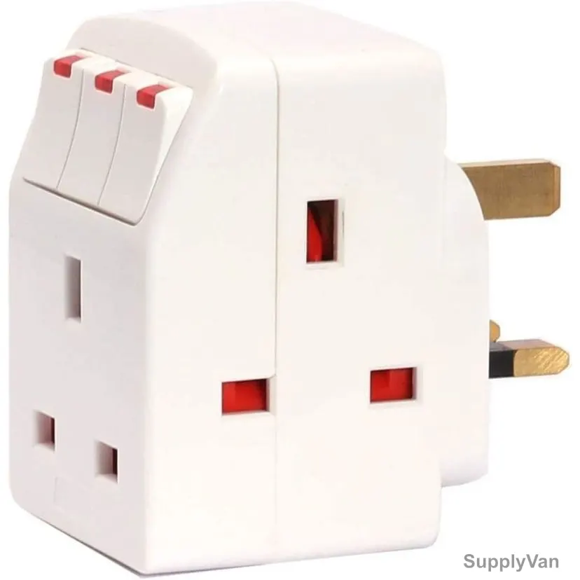 Robustline 3-Way British Plug With Individual Switches, 13A, 125-240V, White — image 1