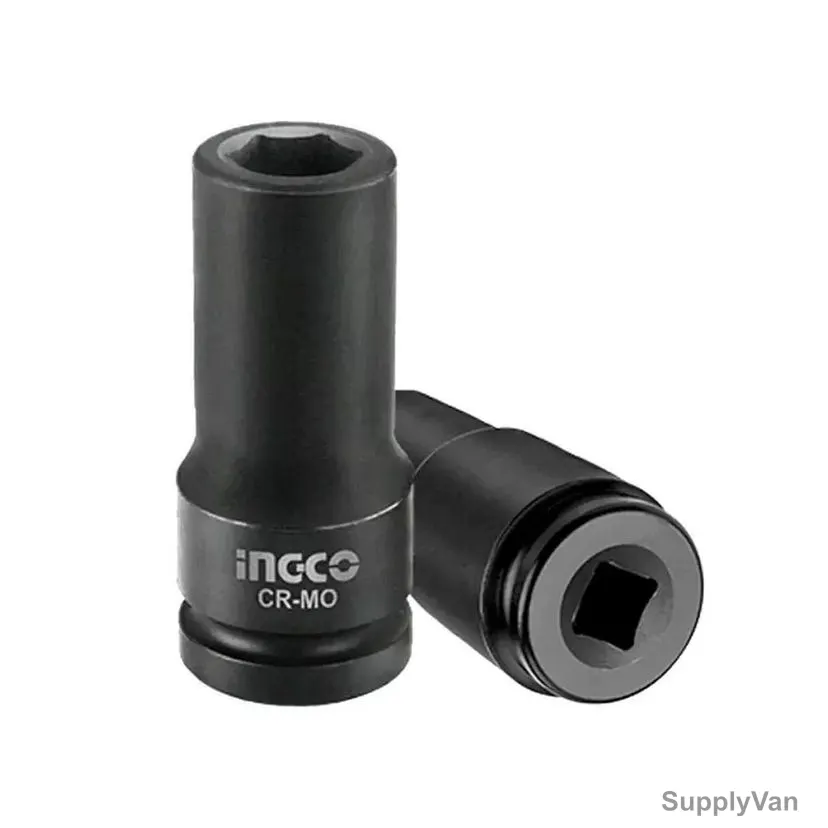 Ingco Deep Impact Socket, HDIS12211L, CrMo, 1/2 Inch, 21MM Head Size, 78MM Height