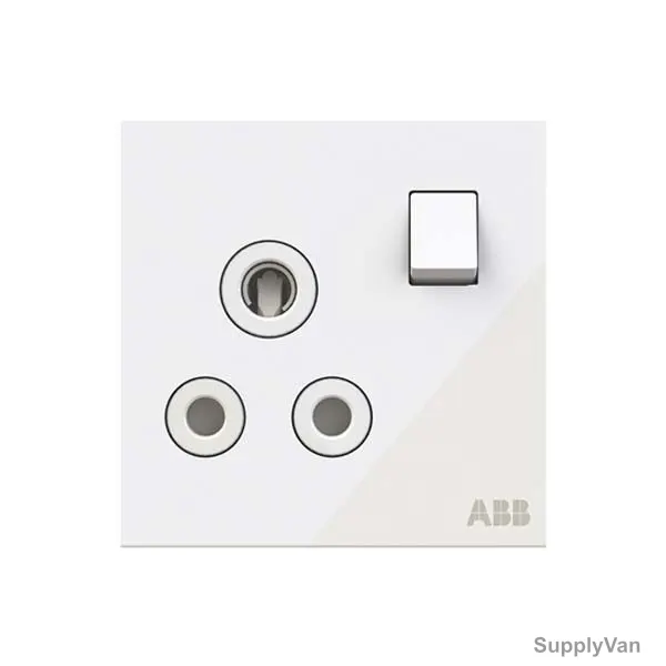ABB Double Pole Round Pin Switched Socket, AM20986-WG, Millenium, 1 Gang, 15A, White Glass — image 1