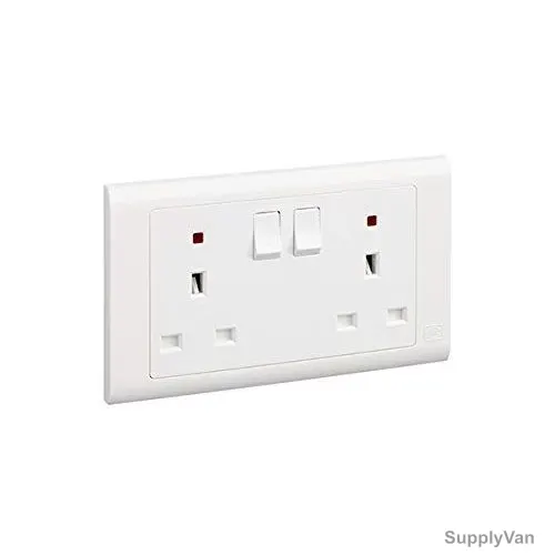 Mk Single Pole Switch Socket With Neon, MV2647WHI, Essential, Polycarbonate, 2 Gang, 13A, White