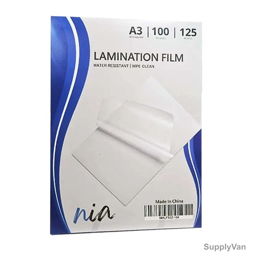 Nia Laminating Film, NIALF502-104, A3, 125 Micron Thk, 297MM Width x 420MM Length, 100 Sheets/Pack