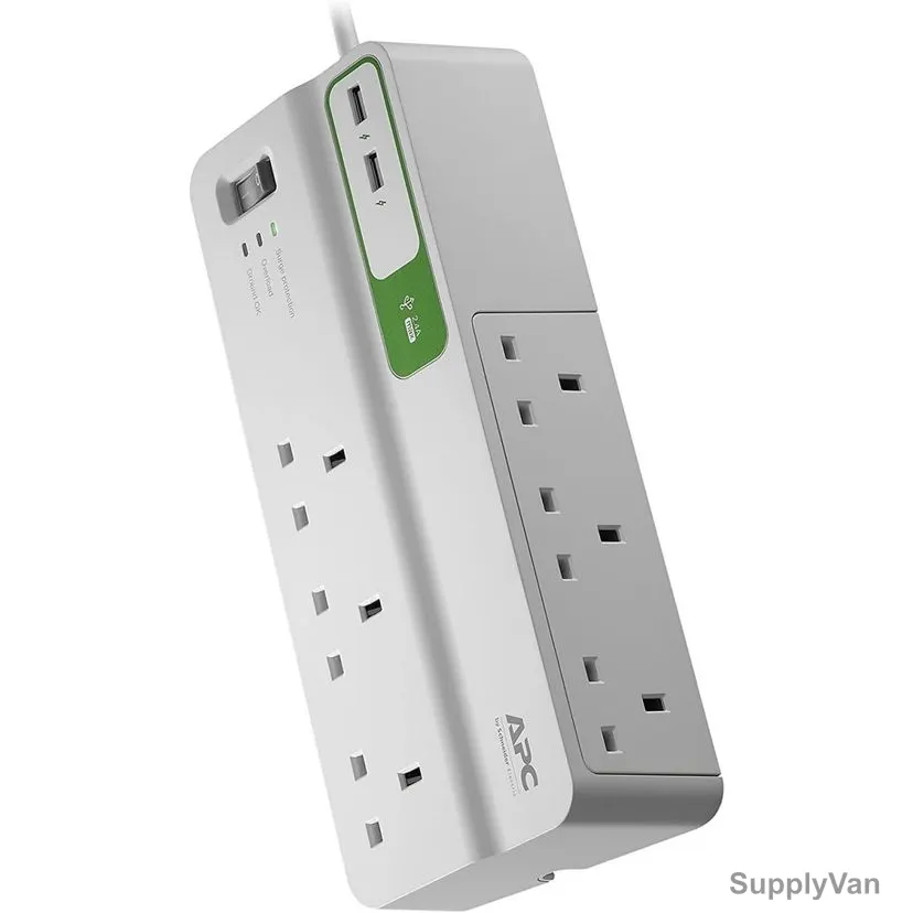 Schneider Electric 6 Outlet APC Essential Surge Protector With 2 USB Port, PM6U-UK, 2.4A, 230V, White — image 1