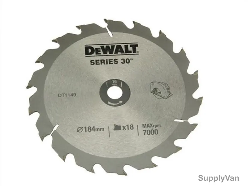 Dewalt Circular Saw Blade, DT1938-QZ, 30 Series, 184 x16MM, 18 Teeth, Silver