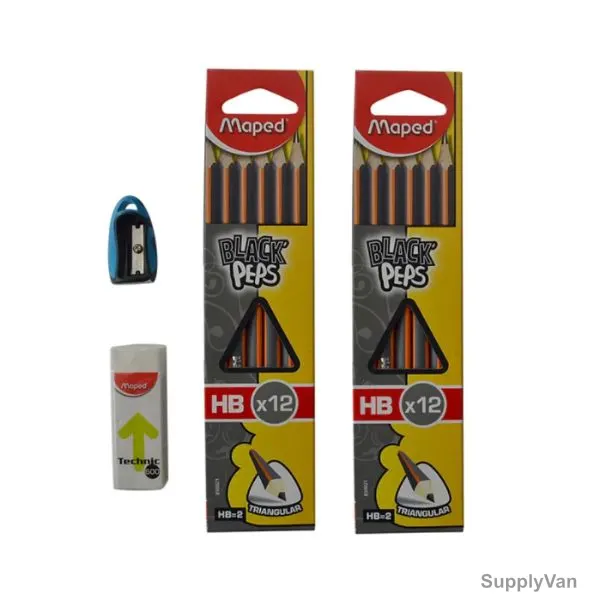 Maped Black'Peps Pencil Set With Sharpener and Eraser, MDP-VP-051, White/Blue, 26 Pcs/Set