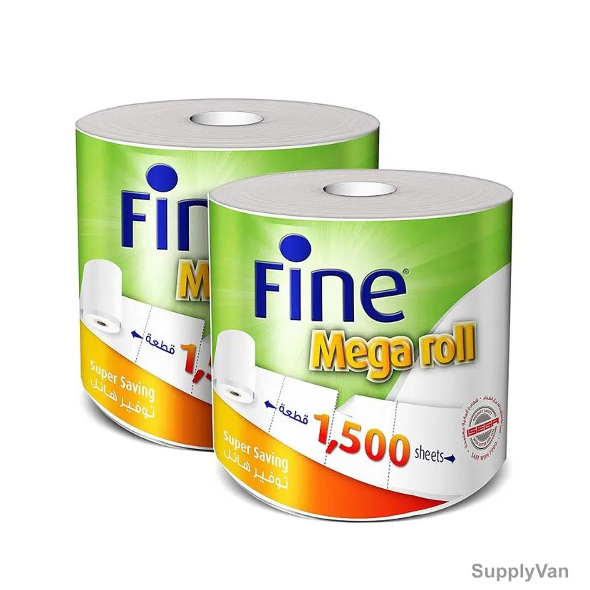 Fine Hand Towel, Mega Roll, 1500 Sheets, White, PK2