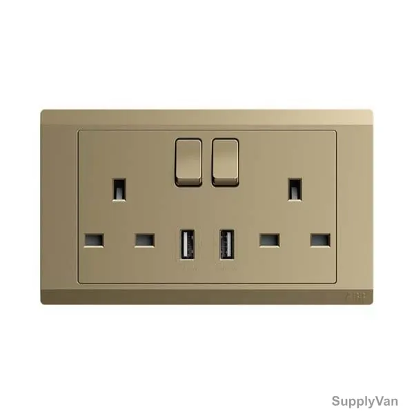 Abb Double Pole Switch Socket With USB, BL262-PG, Inora, 2 Gang, 13A, Royal Gold — image 1
