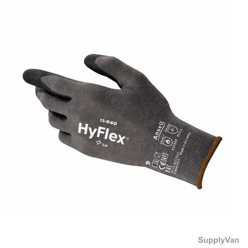 Ansell Safety Gloves, 11-840, Hyflex, Size10, Black