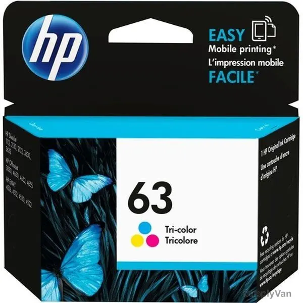 HP 63 Tri-Color Ink Cartridge, F6U61AA, 165 Pages, Cyan/Magenta/Yellow