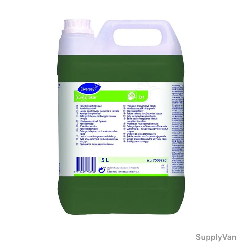 Diversey Suma Star D1 Hand Dishwashing Liquid, 7508226, 5 Ltrs, 2 Pcs/Pack