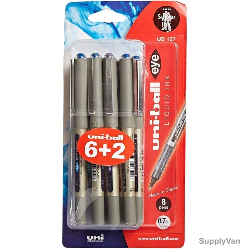 Uni-Ball UB157 Ball Point Pen, MIP-PACK-057, Eye, 0.7MM Tip, Assorted Colors, 6+2 Free